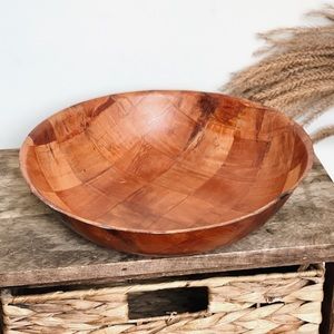 Checkered Wooden Bowl Dish Tray